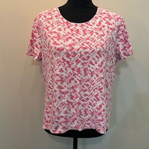 Women Shirt Studio Works size XL Pink‎ White Hashtag Pattern Short Sleeve Casual